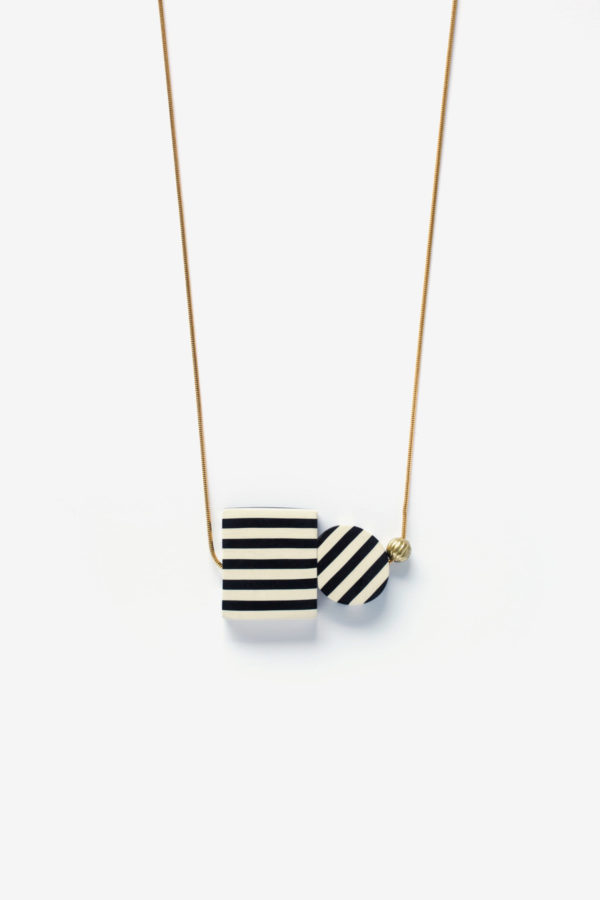 000008 2 BATZE square circle white black striped brass contemporary geometric necklace clay yewelry handmade scaled