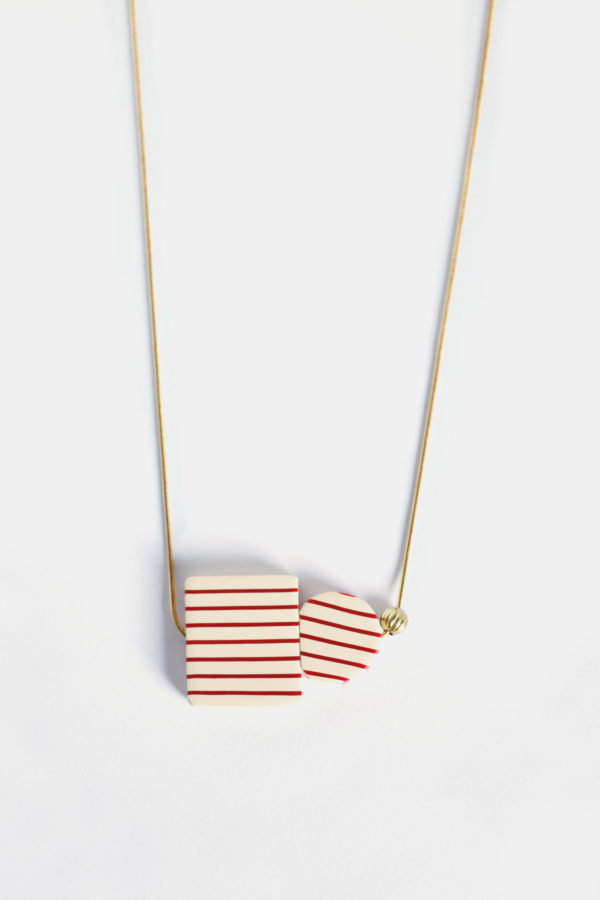 000014 02 16 2 BATZE WHITE RED square circle striped brass contemporary geometric necklace clay yewelry handmade scaled