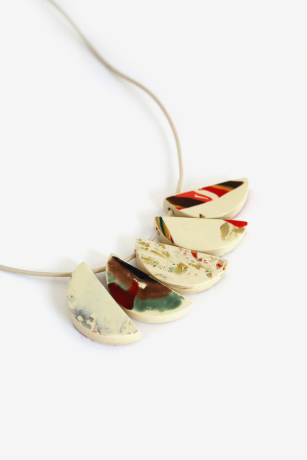 000015 5 BOST D RED white contemporary geometric necklace clay yewelry handmade scaled