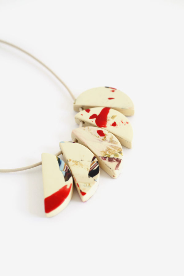 000015 6 BOST D RED white contemporary geometric necklace clay yewelry handmade scaled
