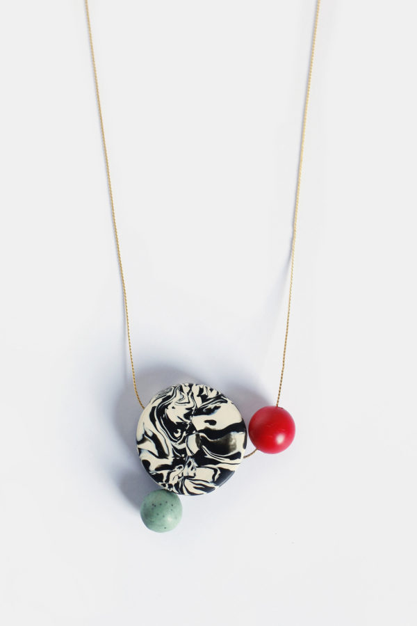 000032 01 16 2 INGURU2 TEXTURE GREEN RED contemporary necklace clay yewelry handmade
