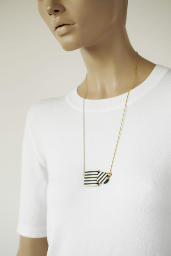 000008 4 BATZE square circle white black striped brass contemporary geometric necklace clay yewelry handmade scaled