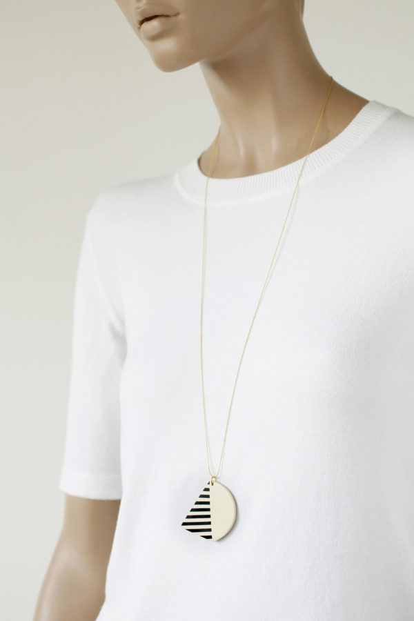 000015 01 16 6 UNE triangle semicircle stripes black white minimal geometric necklace clay yewelry handmade