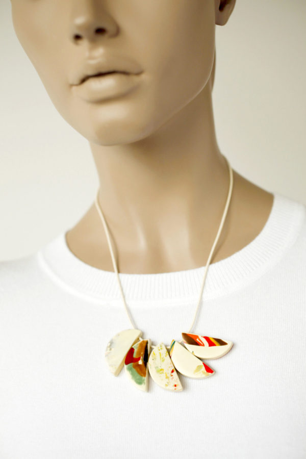 000015 7 BOST D RED white contemporary geometric necklace clay yewelry handmade scaled