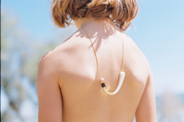 000025 7 BIHAR Monike curve brass contemporary geometric necklace clay yewelry handmade